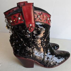 Coach Western Sequin Embellished Bootie